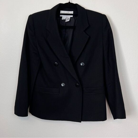 Fundamental Things Blazer Black Petite Size 4P Double Breasted 100% Wool Career - Picture 1 of 6